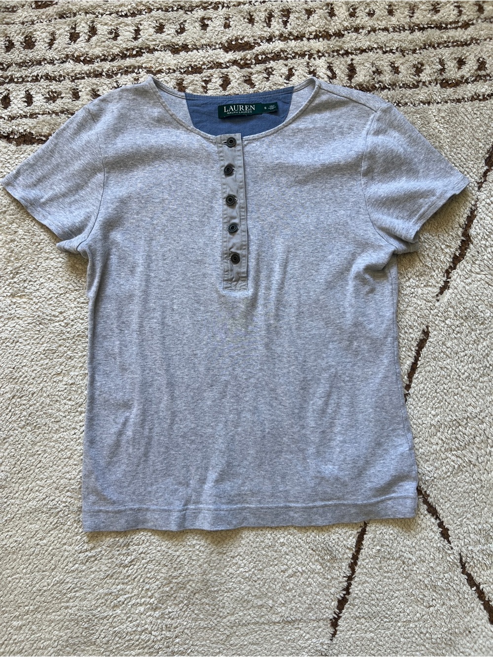 LRL Lauren Ralph Lauren classic Short Sleeve Henley Top light grey small